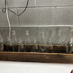 Wooden Box with Glass Bottles