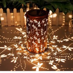 Birthday Gifts for Women,Solar Lanterns Outdoor Hanging Lantern Lights, Dragonfly Hollowed-Out Metal Decor Lantern, Waterproof LED Decorative Garden L