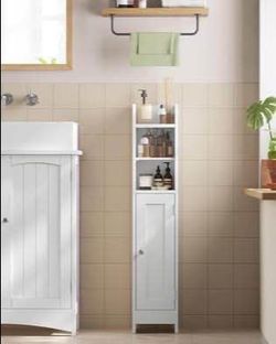 New Small White Bathroom Floor Cabinet with Adjustable Shelves