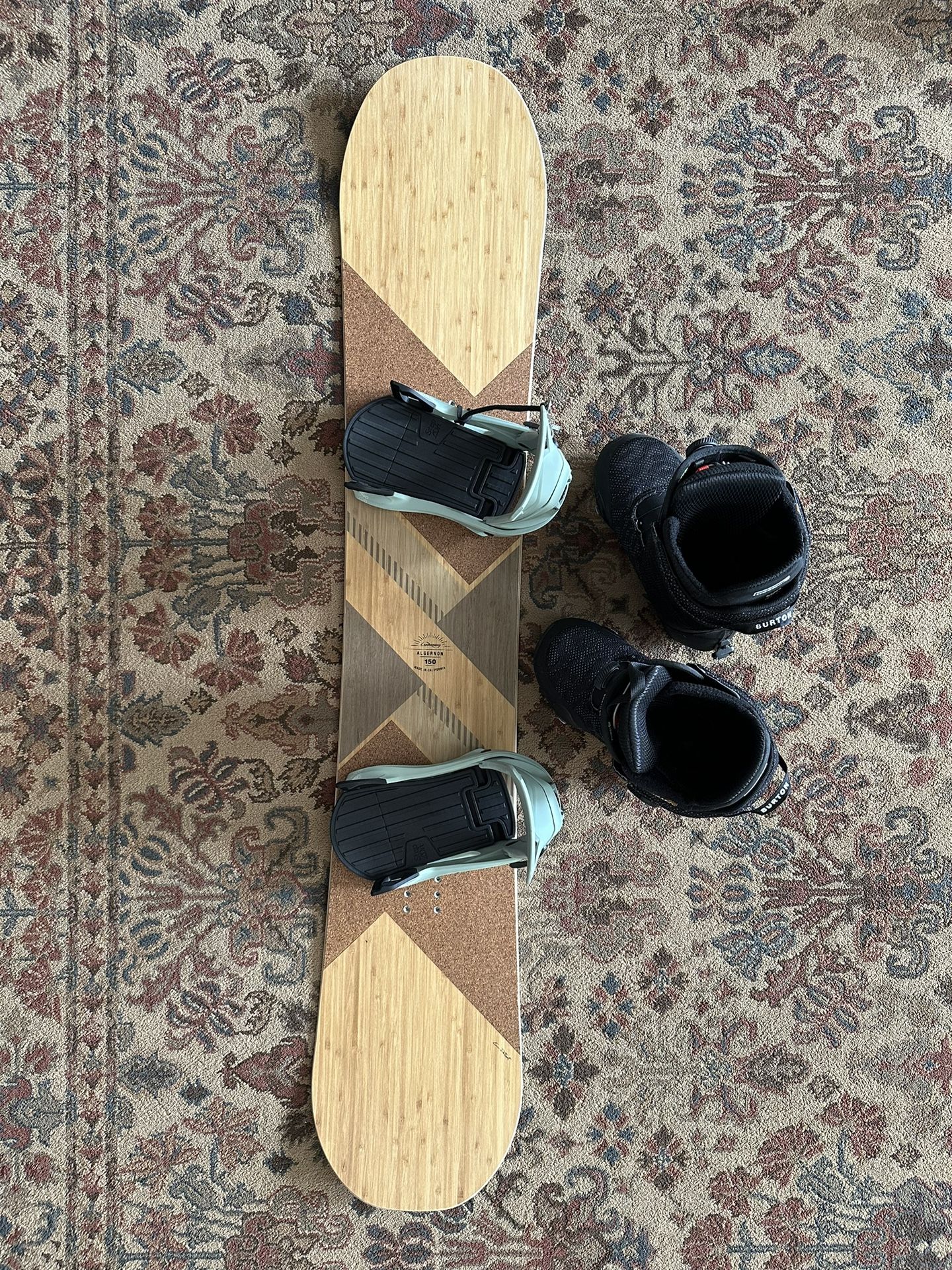 Loaded Algernon 150 Snowboard, 9.5 burton snap on boots and bindings M snap on 8.5-10.5