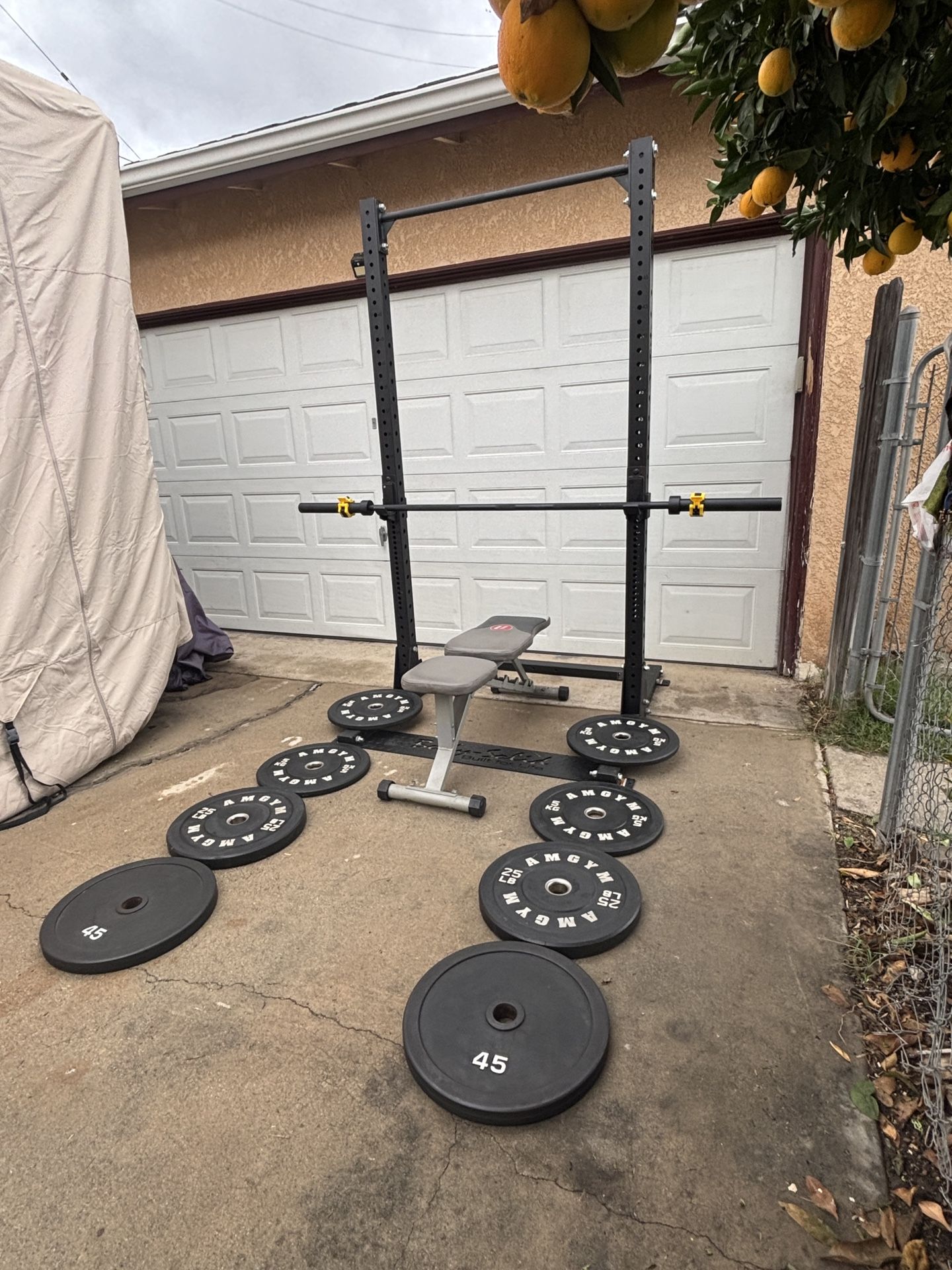Olympic Weights, 7-ft Olympic Bar, Squat Rack, Adjustable Bench