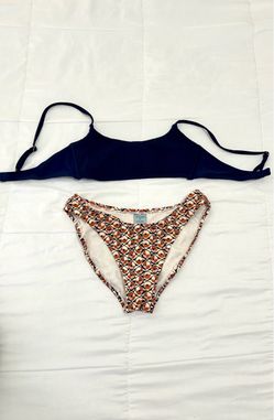 Smocked Bralette Bikini Top (Navy Blue) with Geoprint Bottoms
