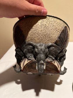 Decorative Ornate Elephant-Themed Ceramic Centerpiece Bowl With Lid 10”H x 8.5”D