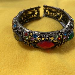 Multi Color Stone Glass Bracelet Antique Style 
