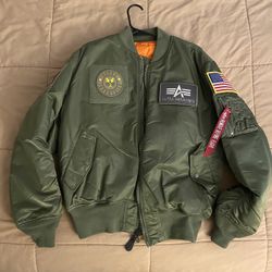 Mens Alpha Industries Olive Green Bomber Jacket Sz L
