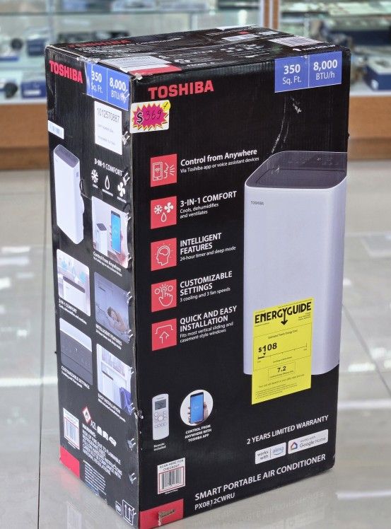 Brand New Toshiba 8,000 BTU Portable Air Conditioner Cools 350 sq. ft. With Dehumidifier & Remote Control 