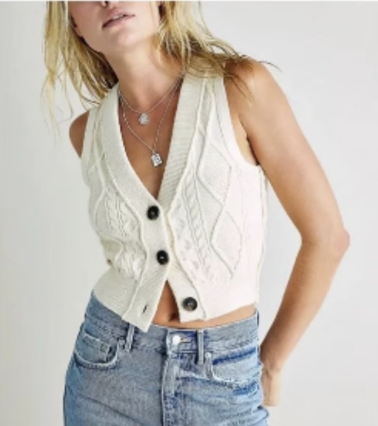 Women’s Free People Denson Cable Ivory Boho Sweater Vest