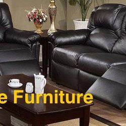New Black Leather Recliner Sofa Set (Finance and Delivery)
