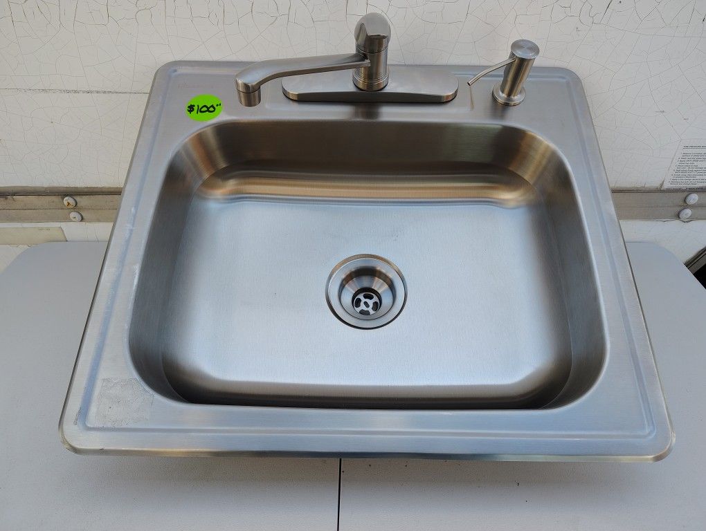 Kitchen Sink 22 X 25 Top Mount with soap Dispenser and Strainer
