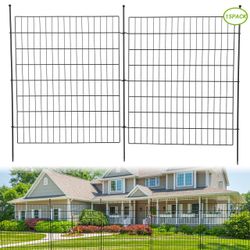 IdealHouse Rustproof Metal Garden Fence Panels Decorative Animal Barrier and Perimeter Outdoor Pet and Dog Fence with Stakes 10 Pack Top Flat Design 2