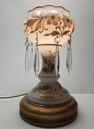 Beautiful Vintage Hand-Painted Bristol Glass Luster Lamp