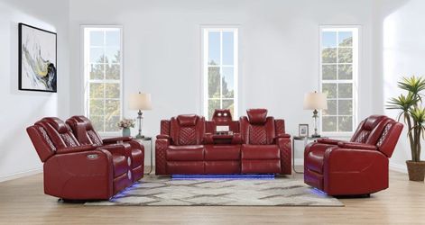 Brand New Power Recliner Sofa or Loveseat in Burgundy Red w/Adjustable headrest