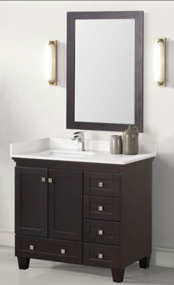 Brand New Espresso 36'Inch Bathroom Vanity w Sink Stone Countertop + Mirror