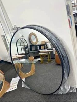 New 42 Inch Round Bathroom Mirror - Black Wall Mounted Circle Mirror with Metal Frame