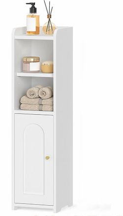 Bathroom Storage Cabinet, Small Corner Floor Cabinet with Doors and Adjustable Shelf, Narrow Toilet Paper Cabinets, Bathroom Organizer for Small Space