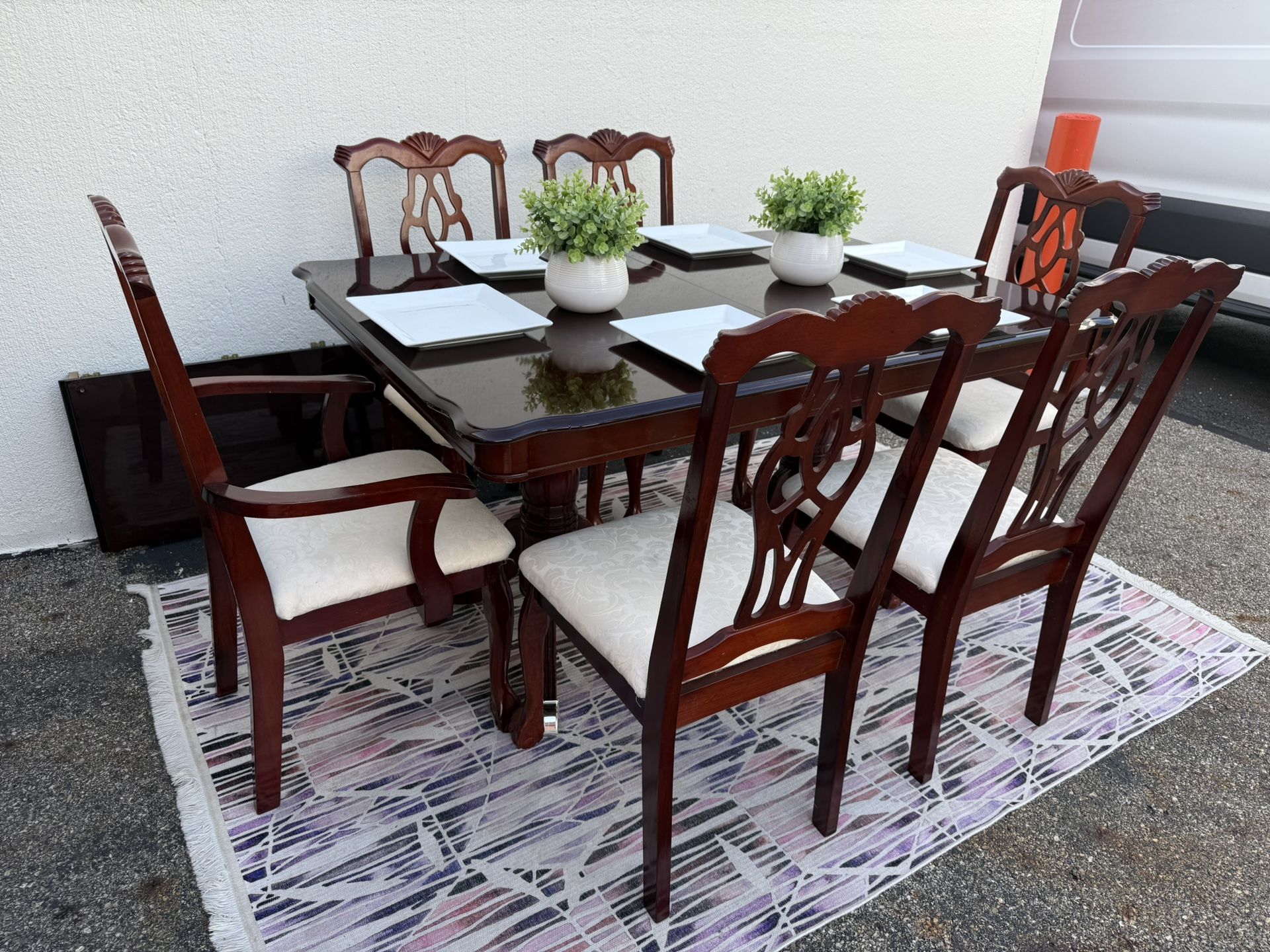 Old School Gloss Top Large Dining Table And 6 Chairs