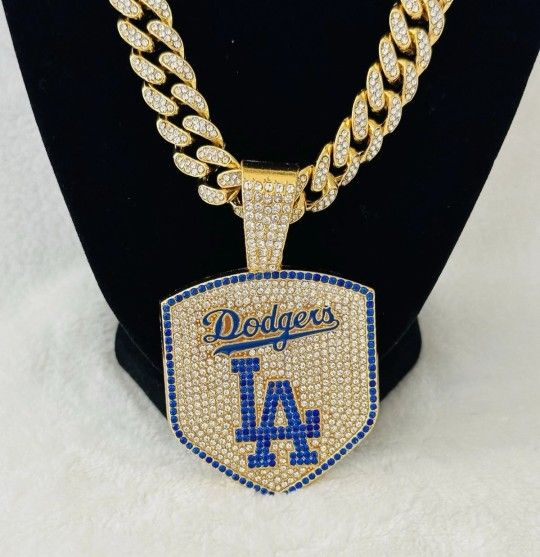 Los Angeles Dodgers GEM Iced NECKLACE Silver Bling Pendant & 20 Or 24'' Chain. SEE ALL 12 PICS SOLD SEPARATELY!!! SHIPPING AVAILABLE