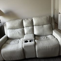 White Leather Love Seat Recliner 