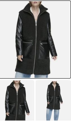 New. Andrew Marc Women's Tunis Pleather Trimmed Sherpa Coat