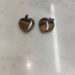 Two Tiger Eye Heart Shaped Pendants 