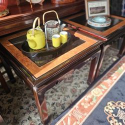 Pair of MCM Faux Burlwood Ming End Tables