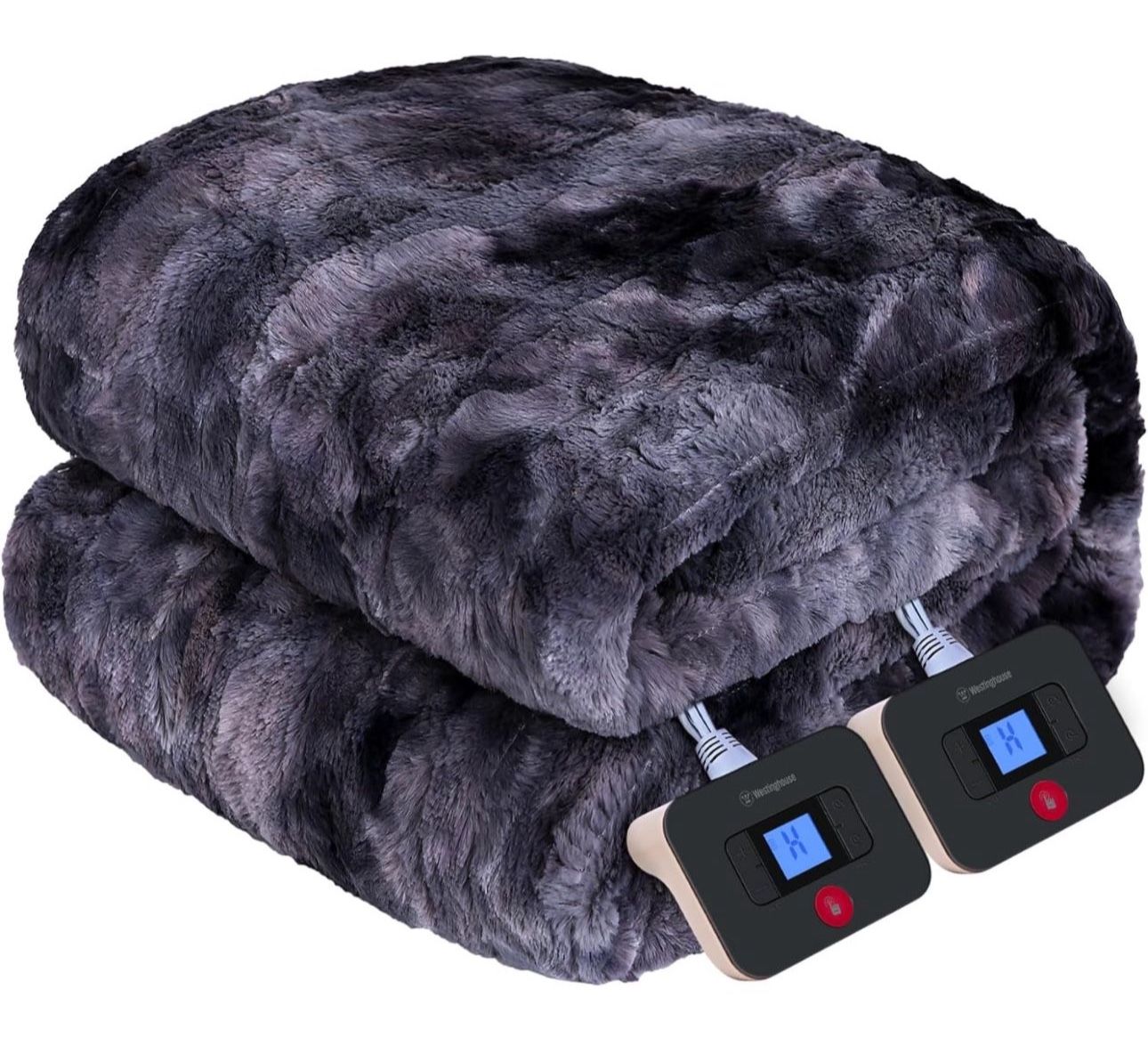 Westinghouse Heated Blanket Electric Throw Blanket, Faux Fur Heating Blanket with Dual Control, 10 Heating Levels & 1 to 12 Hours Heating Time Setting