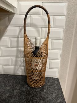 A Wine Bottle Basket Woven Holder Wicker Stand 