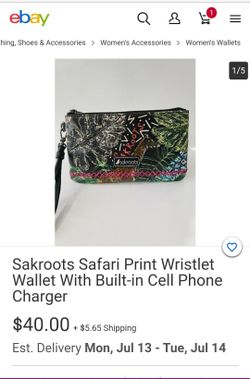 SAKROOTS BLACK & WHITE SAFARI PRINT WRISTLET WALLET WITH BUILT IN CELL PHONE CHARGER