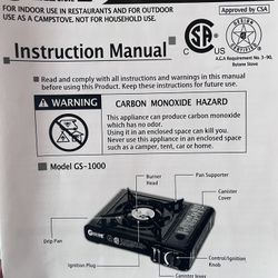 GAS ONE NEW 10,000 BTU CSA List Portable Butane Gas Stove with Carrying Case CSA Listed- Midnight