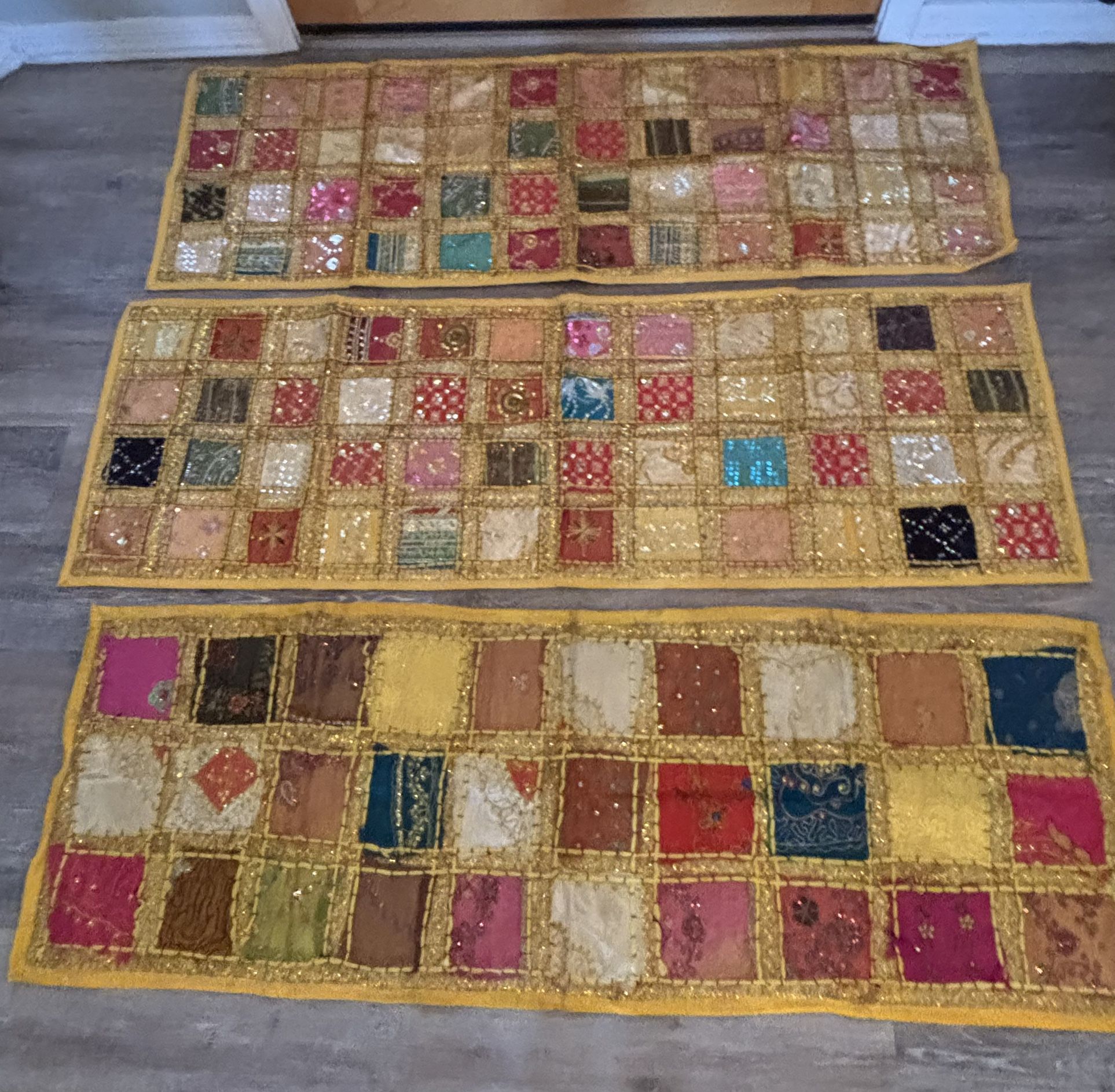 4 Yellow, Sequined, Sari-Style Table Runners (I also have 3 Identical Orange Runners Listed Separately)