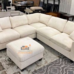 Brand New Ivory Corduroy Sectional Sofa Couch (New In Box) 