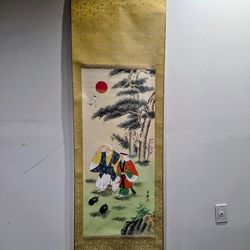 Antique Japanese Scroll From Kakejiku Color Gold