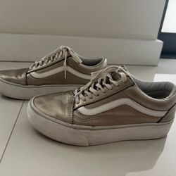 Silver Leather Vans Sneakers