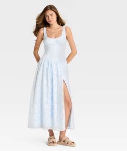 Women's Jacquard Tulle Trim Maxi a-Line Dress - Wild Fable™ Light Blue S