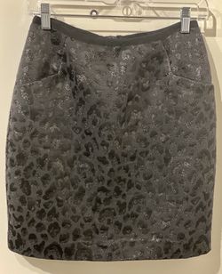 H&M Black Metallic Leopard Print Mini Pencil Skirt Size 6