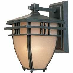 World Imports 8.75 in. Aged Bronze Patina Outdoor Wall Sconce with Ochere Glass