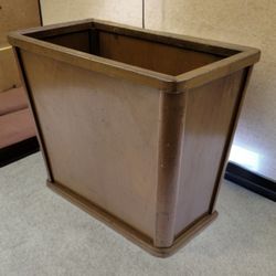 Mid Century Walnut Nucraft Executive Waste Basket Garbage Can Trash Bin 16.5"W×9"D×13.5"H