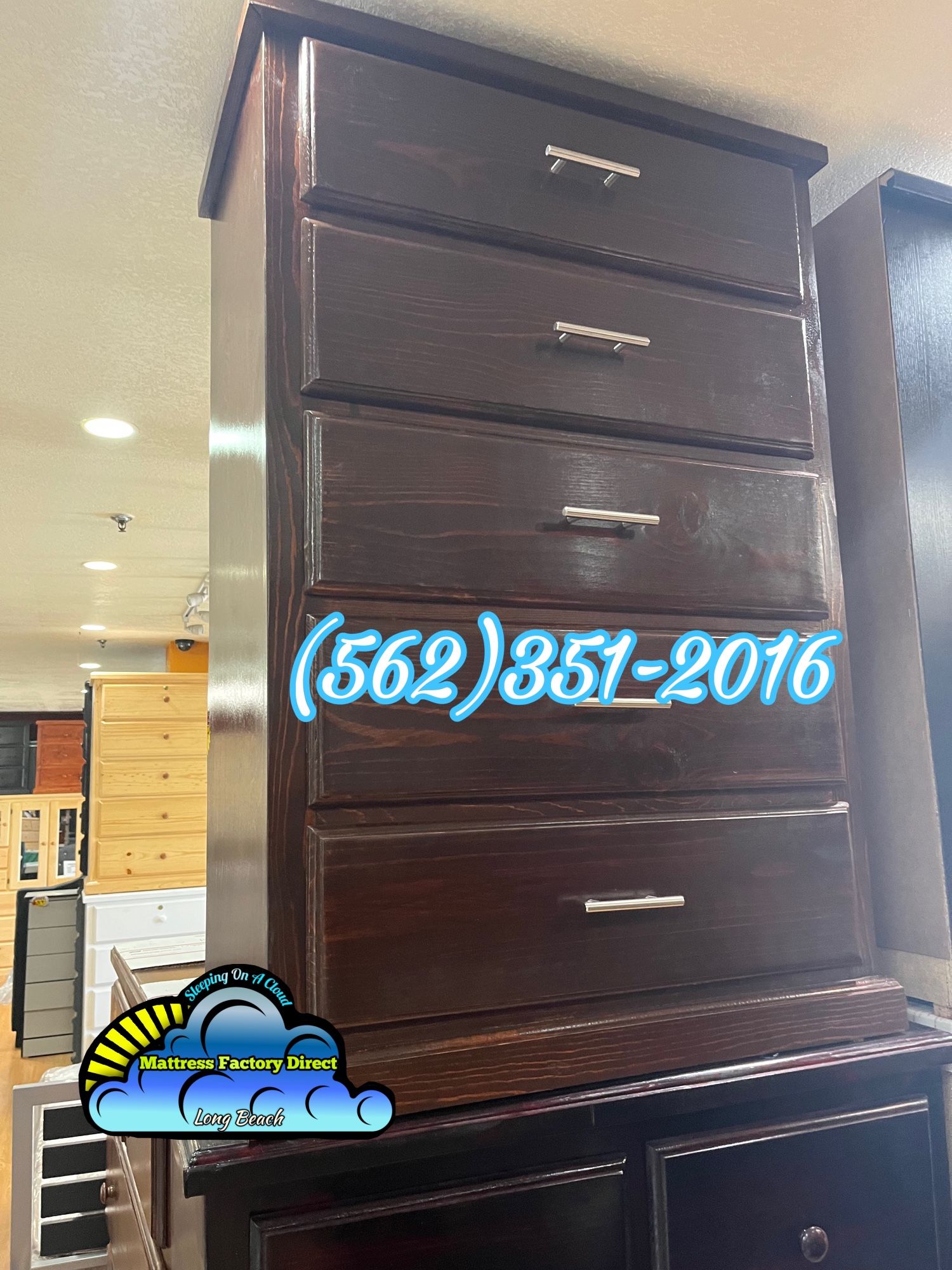 Brown Five Drawer Pinewood With Rails Dresser Chest Comoda 