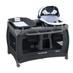 Brand New Magic Fold Playpen Portable Cribs Foldable Playpen Baby Playard One-Hand Folding Playards with Sleep Nest Newborn Bassinet Diaper Changer an