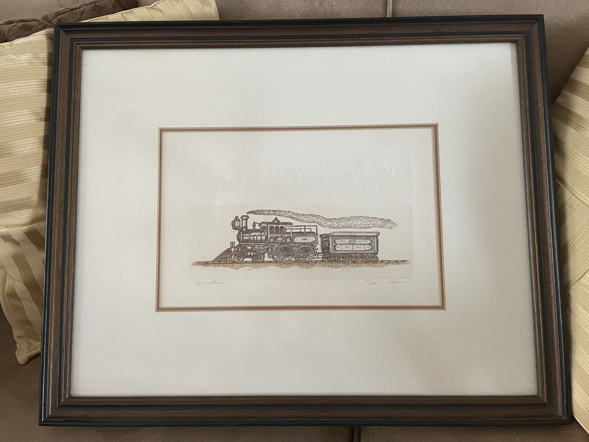 Signed and Numbered Limited Edition Etching of a Locomotive Steam Engine Train Matted and Framed
