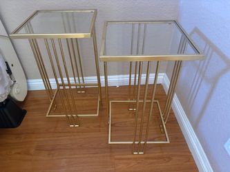 Gold Metal and Glass Pedestal Side Tables – Set of 2