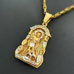 Jewelry 10k Solid Two-Tone Yellow Gold 19.00 Grams Religion Big Saint Lazarus Pendant Charm