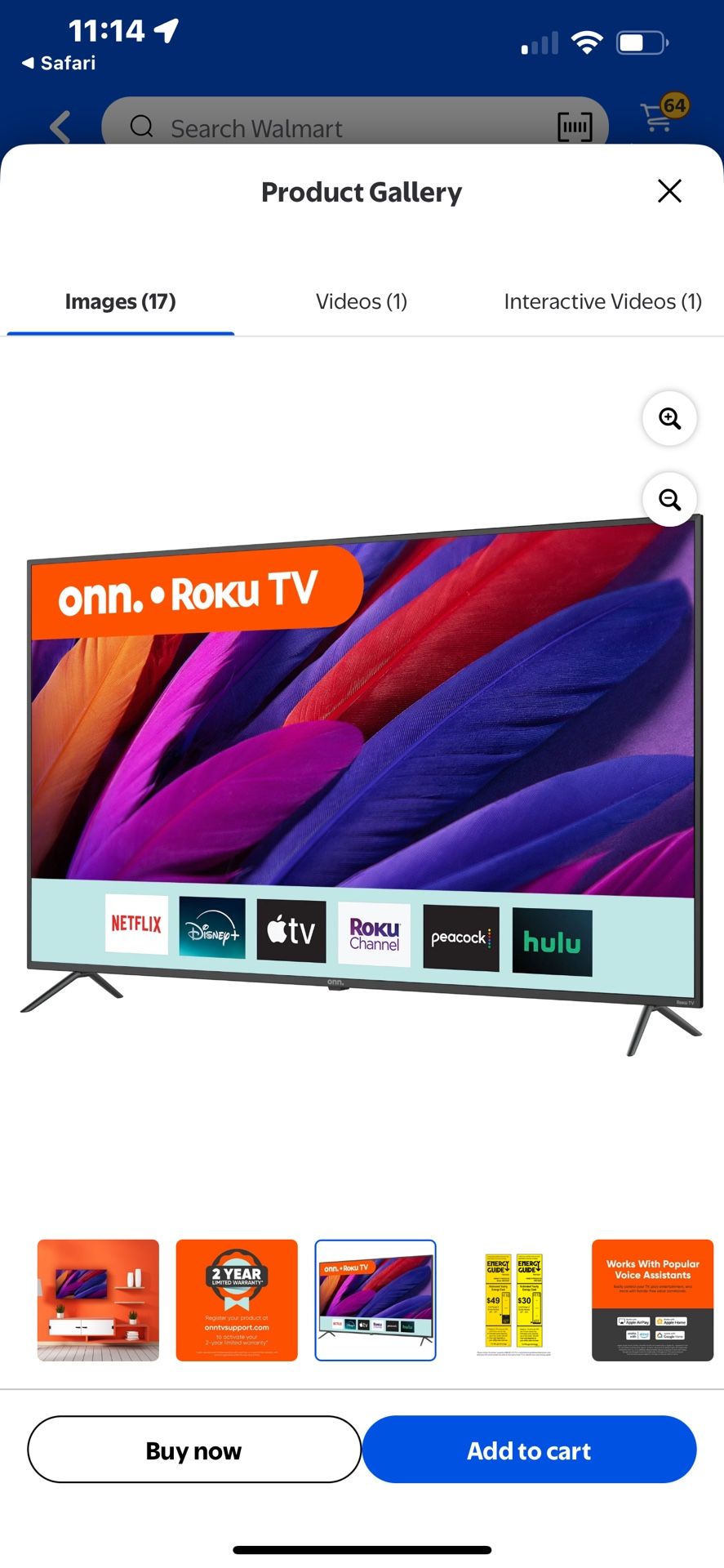 Onn 65” TV. Brand New