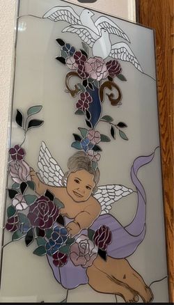 Stained Glass Angel and Dove Wall Panel