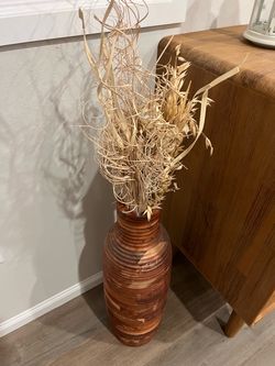 Tall Rattan Floor Vase with Dried Botanicals