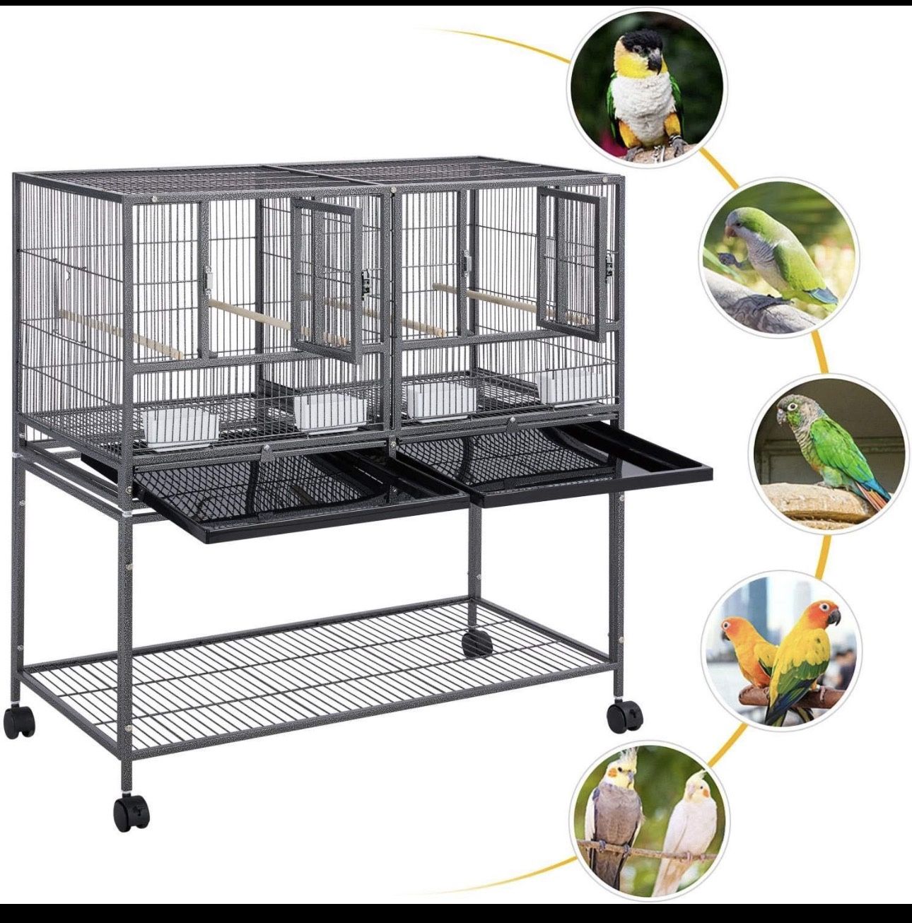 Deluxe Parrot Bird Flight Breeding Home Cage With Rolling Stand