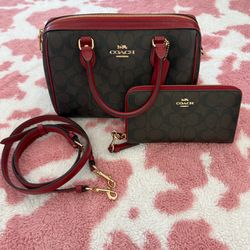 ✨ Rare Red Trim Coach Signature Satchel + Matching Wallet Set ❤️ Y2K Coquette Luxury Bag
