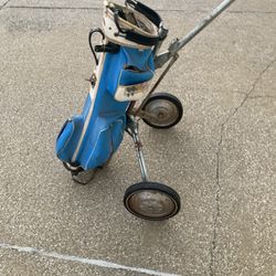 Vintage golf bag and cart 1950s or 60s