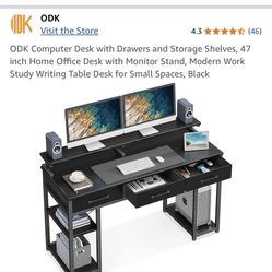 Black 3 Drawer Computer Desk With Shelves