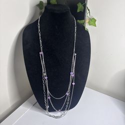 ✨ Silver Tone Multi-Strand Chain Necklace w/ Purple Crystal Accents ✨
